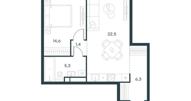 1-к. квартира, 50 м²