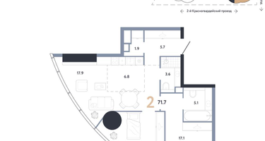 2-к. квартира, 71&nbsp;м²