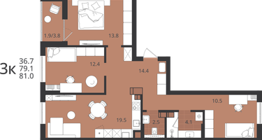 3-к. квартира, 79&nbsp;м²