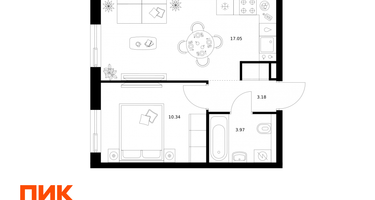 1-к. квартира, 34 м²