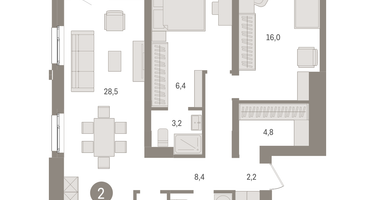 2-к. квартира, 88&nbsp;м²