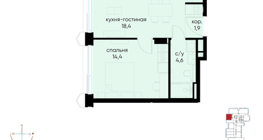 1-к. квартира, 39&nbsp;м²