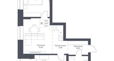 3-к. квартира, 57&nbsp;м²