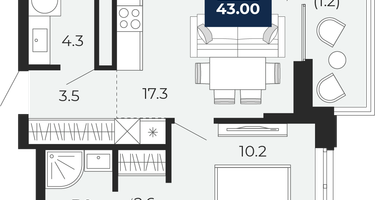 1-к. квартира, 41&nbsp;м²