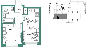 2-к. квартира, 30&nbsp;м²