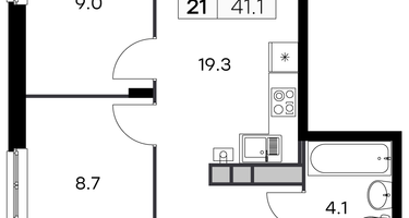 2-к. квартира, 41&nbsp;м²