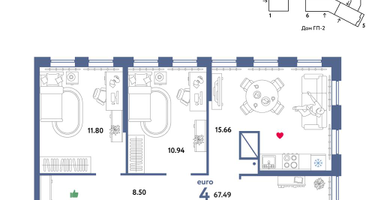 4-к. квартира, 67&nbsp;м²
