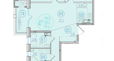 4-к. квартира, 76&nbsp;м²