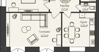 2-к. квартира, 73&nbsp;м²