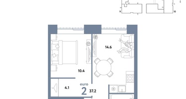 2-к. квартира, 37 м²