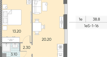 Студия, 38 м²