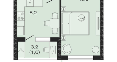1-к. квартира, 33&nbsp;м²