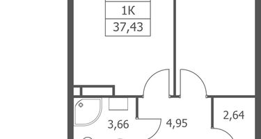 1-к. квартира, 37&nbsp;м²