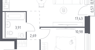 Студия, 38&nbsp;м²