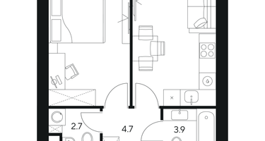 1-к. квартира, 40&nbsp;м²