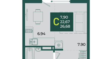 Студия, 26&nbsp;м²