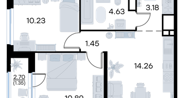 2-к. квартира, 45 м²