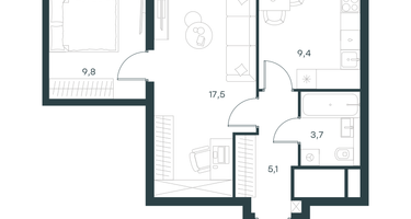 2-к. квартира, 45 м²