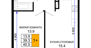1-к. квартира, 40&nbsp;м²