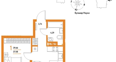 1-к. квартира, 39&nbsp;м²
