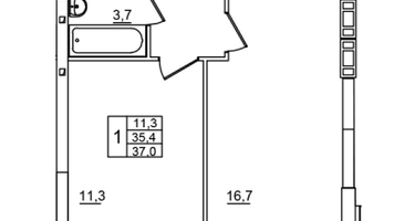1-к. квартира, 37 м²