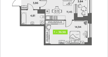 1-к. квартира, 36&nbsp;м²