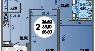 2-к. квартира, 68 м²