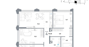 4-к. квартира, 94&nbsp;м²