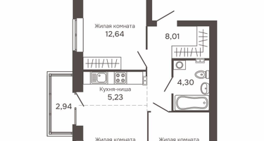 3-к. квартира, 53&nbsp;м²