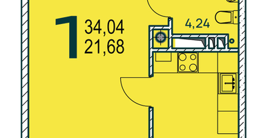 1-к. квартира, 34&nbsp;м²