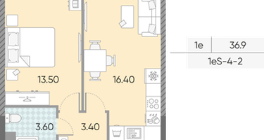 Студия, 36 м²