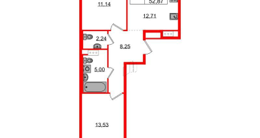 2-к. квартира, 52&nbsp;м²