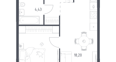 1-к. квартира, 39&nbsp;м²