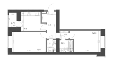 2-к. квартира, 55&nbsp;м²