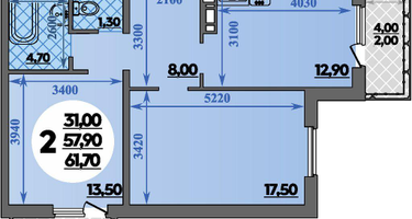 2-к. квартира, 61&nbsp;м²