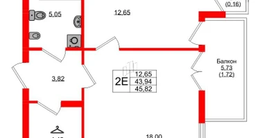 1-к. квартира, 45&nbsp;м²