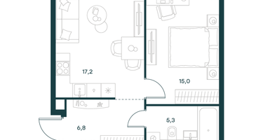 1-к. квартира, 44&nbsp;м²