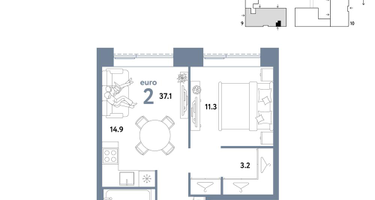 2-к. квартира, 37&nbsp;м²