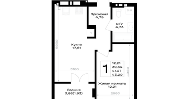 1-к. квартира, 41&nbsp;м²