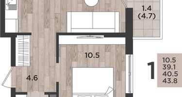 1-к. квартира, 40&nbsp;м²