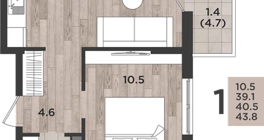 1-к. квартира, 40&nbsp;м²