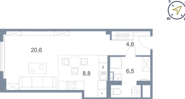 1-к. квартира, 40&nbsp;м²
