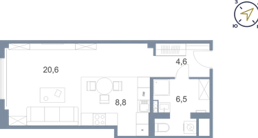 1-к. квартира, 40&nbsp;м²