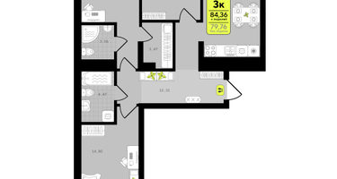 3-к. квартира, 84&nbsp;м²