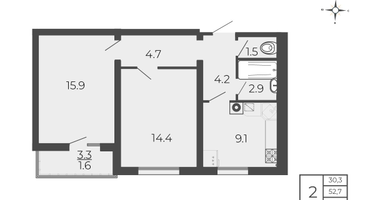 2-к. квартира, 54&nbsp;м²