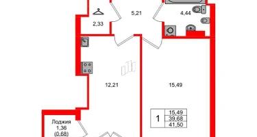 1-к. квартира, 41&nbsp;м²