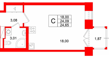 Студия, 24&nbsp;м²