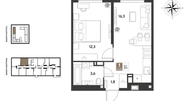 1-к. квартира, 34&nbsp;м²