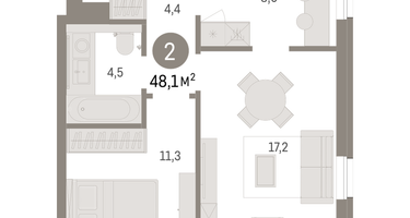 2-к. квартира, 48&nbsp;м²