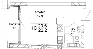 1-к. квартира, 22&nbsp;м²